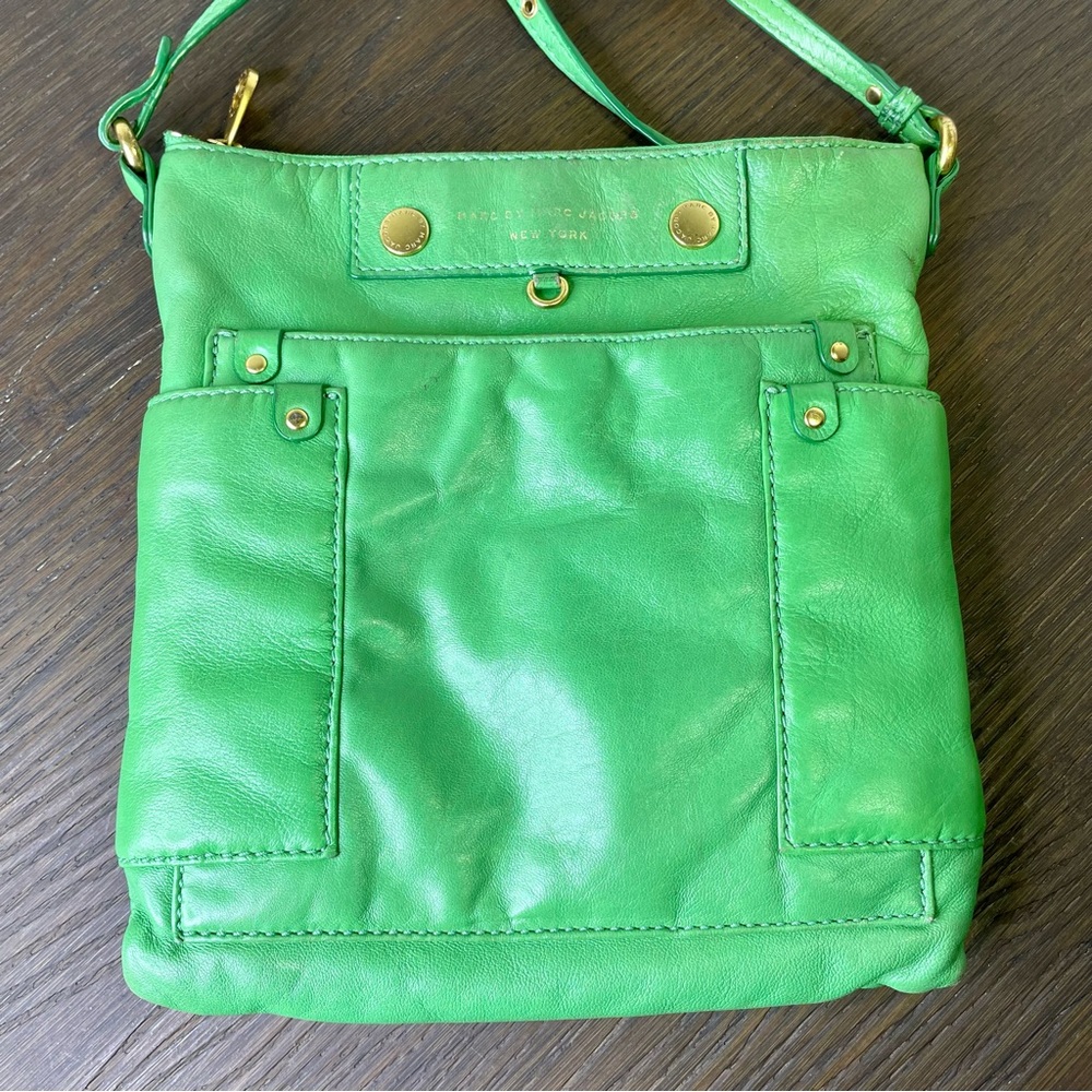 Marc By Marc Jacobs New York 100% Lamb Leather Crossbody Bag Green Matte Gold